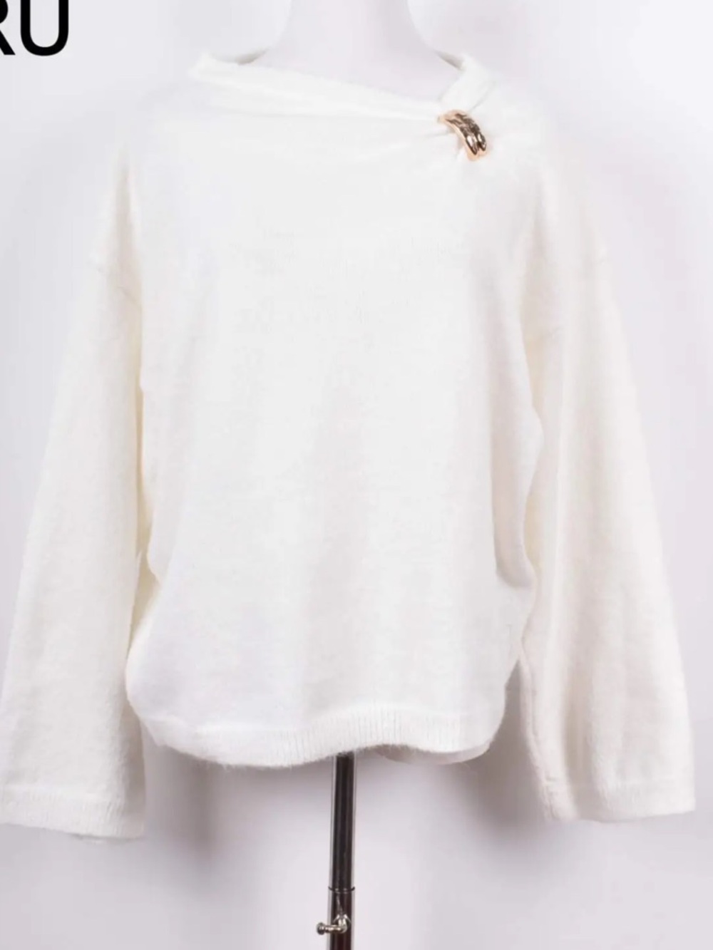 FROM PARIS FRANCE 🇫🇷 
 Cream Cozy Boatneck Sweater with Decorative Pin